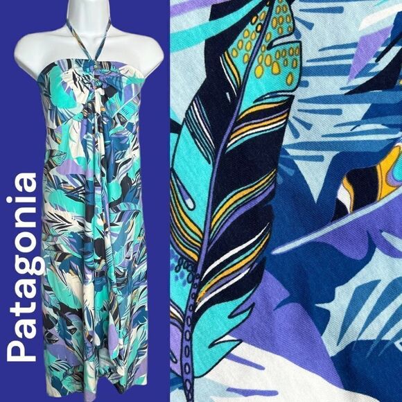 Patagonia Skirt Dress $99 Kamala Convertible Woman’s M Blue Feather Tropical - Picture 2 of 11